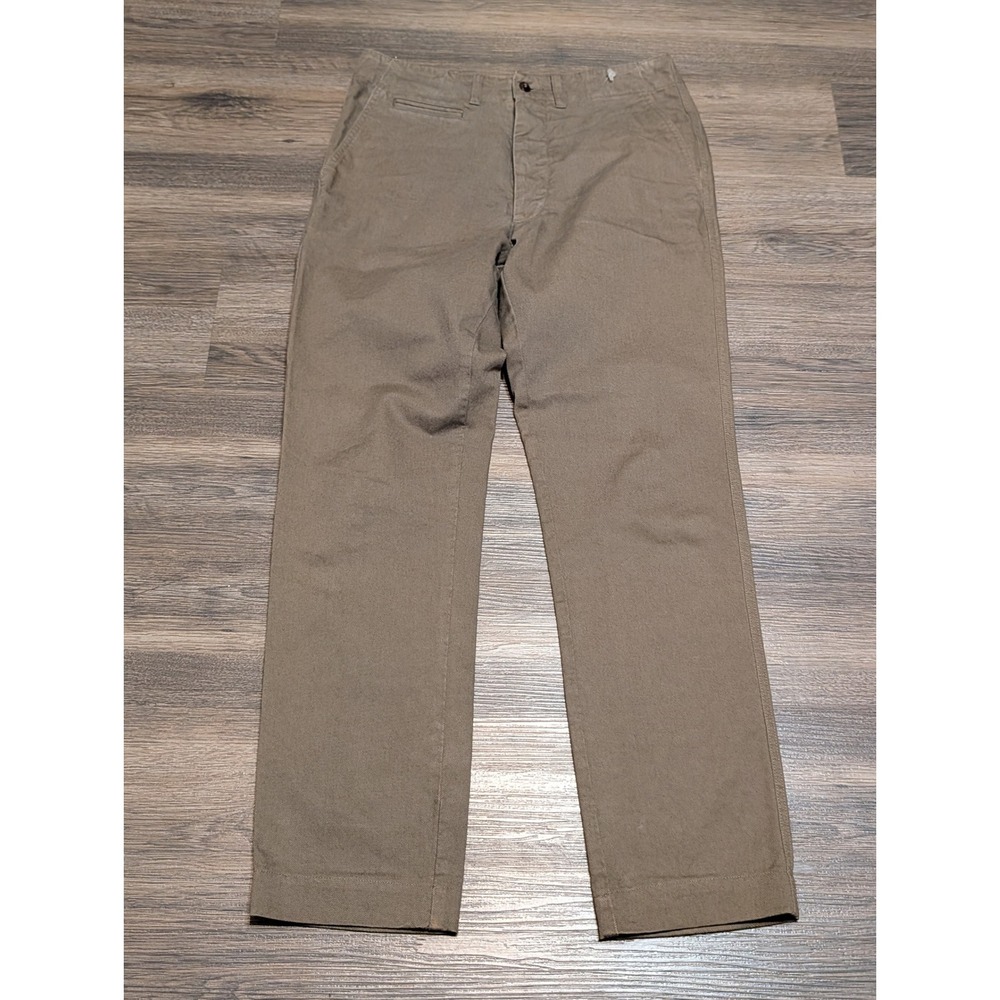 Officine Generale Mens 29 Straight Leg Chino Pants Olive Brown (Stains)